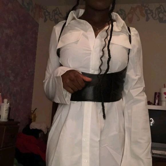 Black wide corset belt faux leather harness suspenders steampunk waist belt - Picture 9 of 15